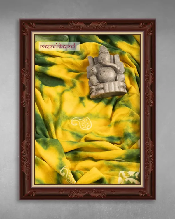 Yellow and Green Floral Digital Linen saree