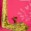 Yellow and Green Floral Digital Linen saree