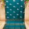 Crystal Teal Green on Leaf motif design Tussar Kattan Saree
