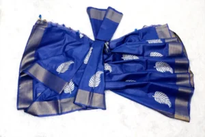 Royal Blue on Leaf motif design Tussar Zari Border Kattan saree