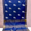 Royal Blue on Leaf motif design Tussar Zari Border Kattan saree