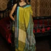 Olive Green on Black,Sky Border Handloom pure Khadi Cotton Jamdani saree