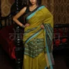 Olive Green on Black,Sky Border Handloom pure Khadi Cotton Jamdani saree