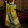 Olive Green on Black,Sky Border Handloom pure Khadi Cotton Jamdani saree