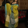 Olive Green on Black,Sky Border Handloom pure Khadi Cotton Jamdani saree