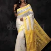 White on Yellow border n anchal Pure Silk Soft Dhakai jamdani Handloom Saree