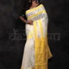 White on Yellow border n anchal Pure Silk Soft Dhakai jamdani Handloom Saree
