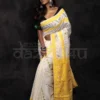 White on Yellow border n anchal Pure Silk Soft Dhakai jamdani Handloom Saree