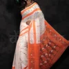 White on Orange border n anchal Pure Silk Soft Dhakai jamdani Handloom Saree