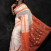 White on Orange border n anchal Pure Silk Soft Dhakai jamdani Handloom Saree