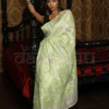 Off white on green self work Dhakai Jamdani handloom saree