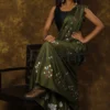 Moss Green on Floral work linen Tussar saree