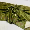 Moss Green on Floral work linen Tussar saree