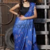 Royal Blue on Floral work linen Tussar saree