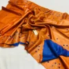 Orange on Floral work linen Tussar saree