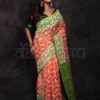Orange on Green border Jalbondi Silk Dhakai jamdani Handloom Tribal Motif Saree