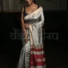 Silver and Maroon Bhagalpur Handloom on Tussar Gicha saree