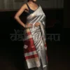 Silver and Maroon Bhagalpur Handloom on Tussar Gicha saree