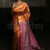Orange and Majenta Bhagalpur Handloom on Tussar Gicha saree