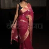 Rose Red and Golden zari border on Pure Cotton silk Benarasi saree