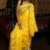 Yellow self work Handloom Silk Dhakai Jamdani Saree