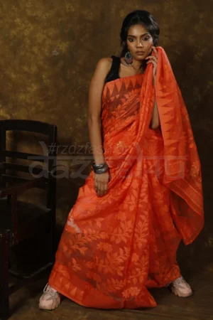 Nude Orange self work Jamdani Saree