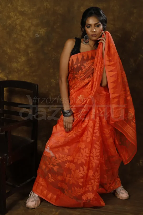 Nude Orange self work Jamdani Saree