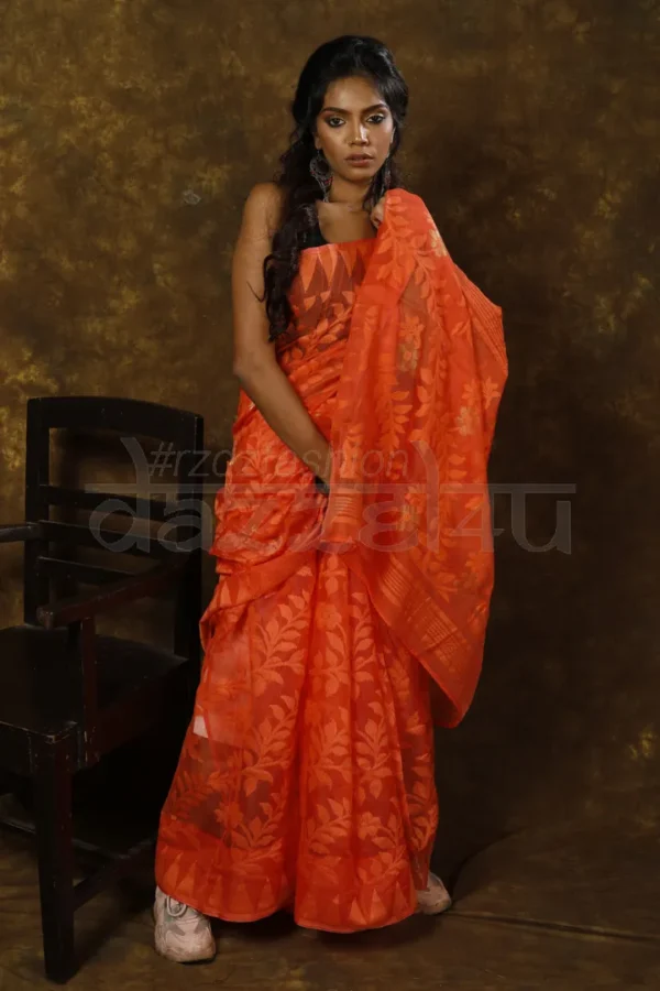 Nude Orange self work Jamdani Saree