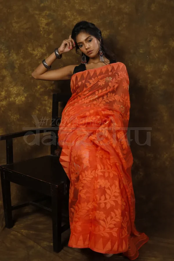 Nude Orange self work Jamdani Saree