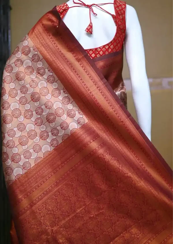 Copper color with Maroon border kanjivaram work on Satin Silk Saree