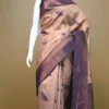 Copper color with blue border kanjivaram work on Satin Silk Saree