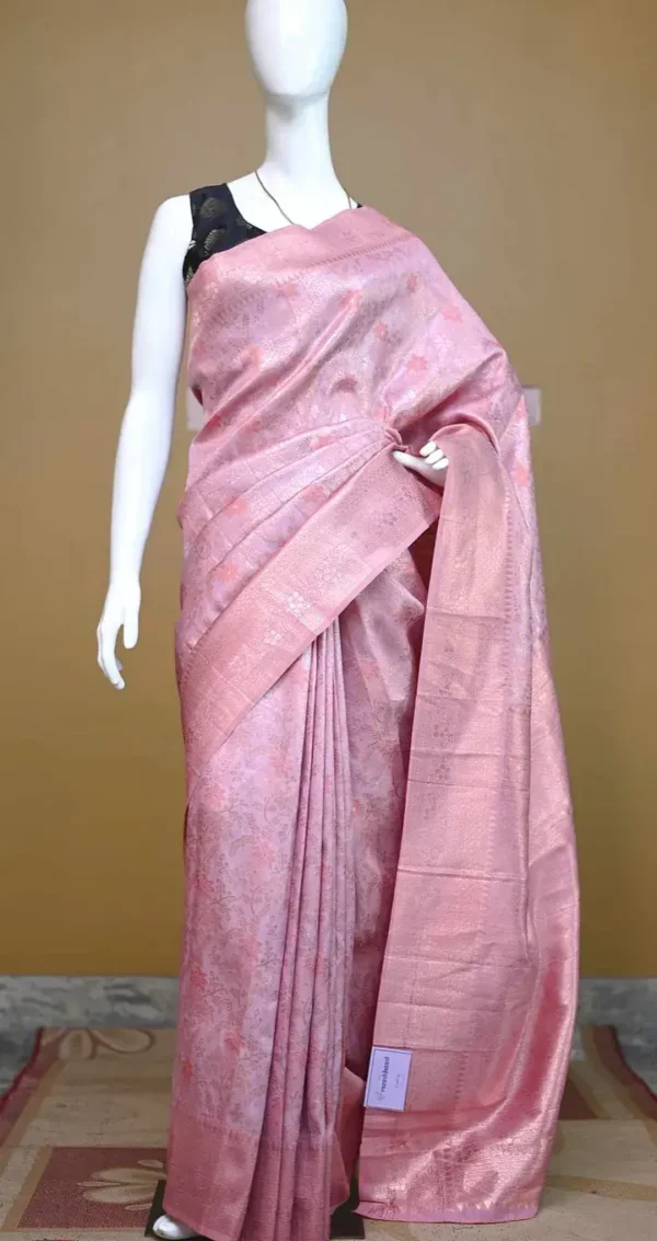 Wine color with golden jari kanjivaram work on Satin Silk Saree