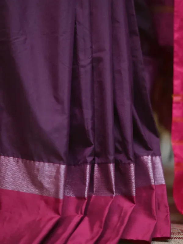 Chocolate color with maroon border kanjivaram work on Satin Silk Saree