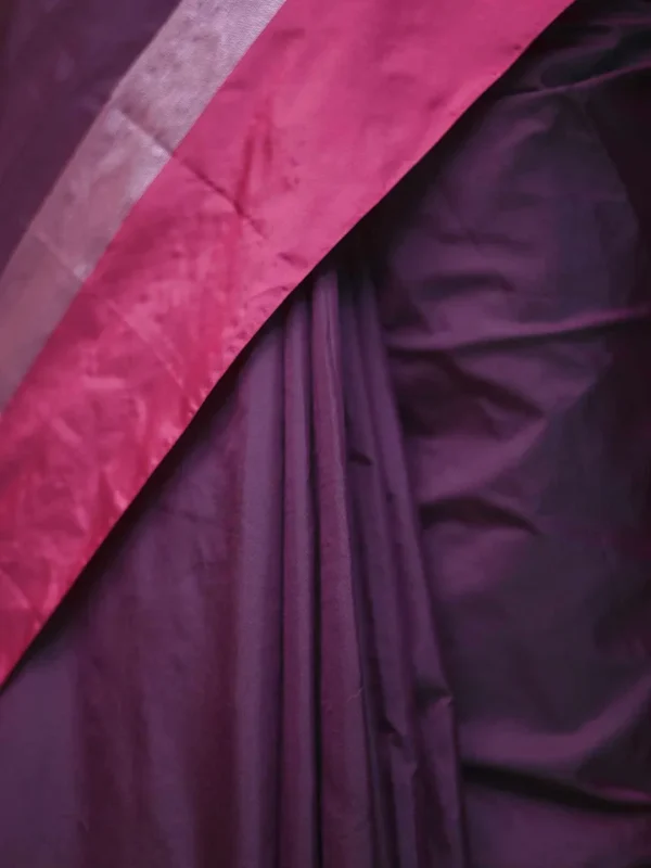 Chocolate color with maroon border kanjivaram work on Satin Silk Saree