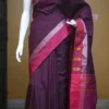Chocolate color with maroon border kanjivaram work on Satin Silk Saree