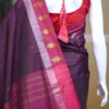 Chocolate color with maroon border kanjivaram work on Satin Silk Saree