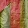 Light green color with red border kanjivaram work on Satin Silk Saree