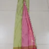 Light green color with red border kanjivaram work on Satin Silk Saree