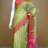 Light green color with red border kanjivaram work on Satin Silk Saree