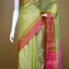 Light green color with red border kanjivaram work on Satin Silk Saree