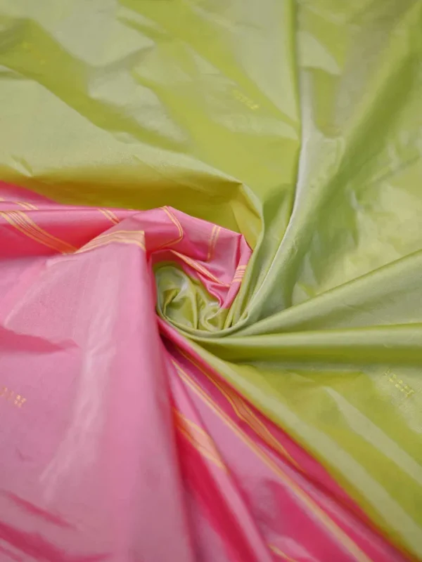 Light green color with red border kanjivaram work on Satin Silk Saree