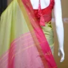 Light green color with red border kanjivaram work on Satin Silk Saree