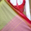 Light green color with red border kanjivaram work on Satin Silk Saree