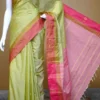 Light green color with red border kanjivaram work on Satin Silk Saree