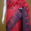 Red color with blue border kanjivaram work on Satin Silk Saree