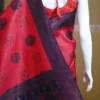 Red color with blue border kanjivaram work on Satin Silk Saree