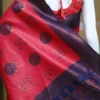 Red color with blue border kanjivaram work on Satin Silk Saree
