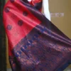 Red color with blue border kanjivaram work on Satin Silk Saree