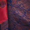 Red color with blue border kanjivaram work on Satin Silk Saree