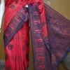 Red color with blue border kanjivaram work on Satin Silk Saree